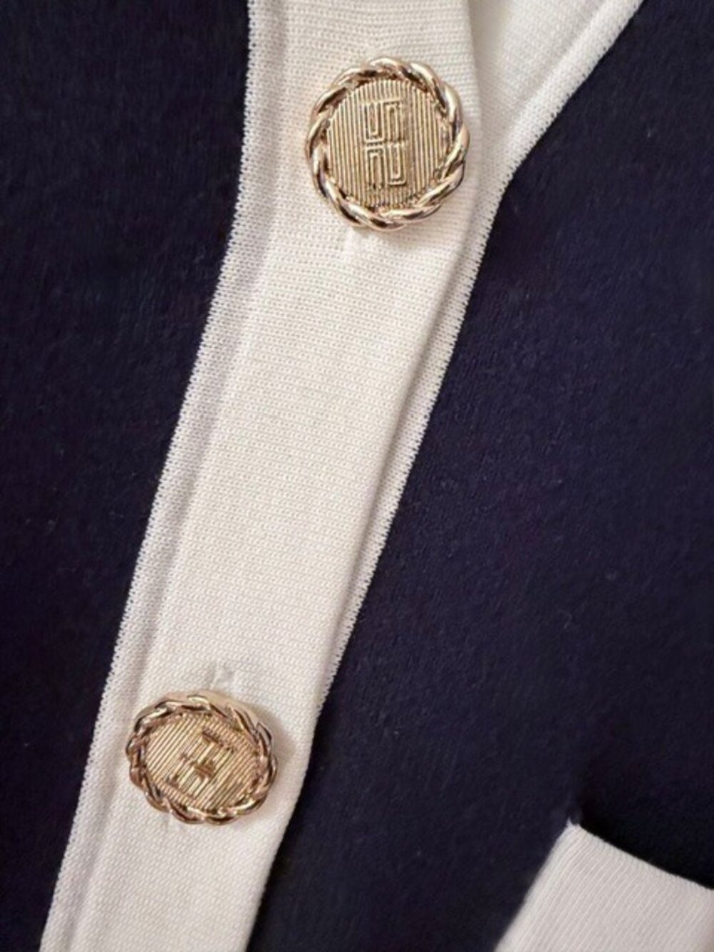 Sandro Navy and White V-Neck Buttoned Vest Cardigan - Picture 4 of 6